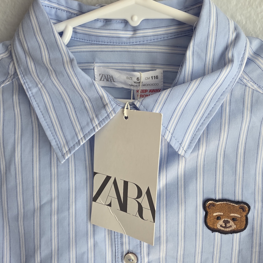 Zara Light Blue Striped Kids Button Down Shirts NWT. - Picture 7 of 9